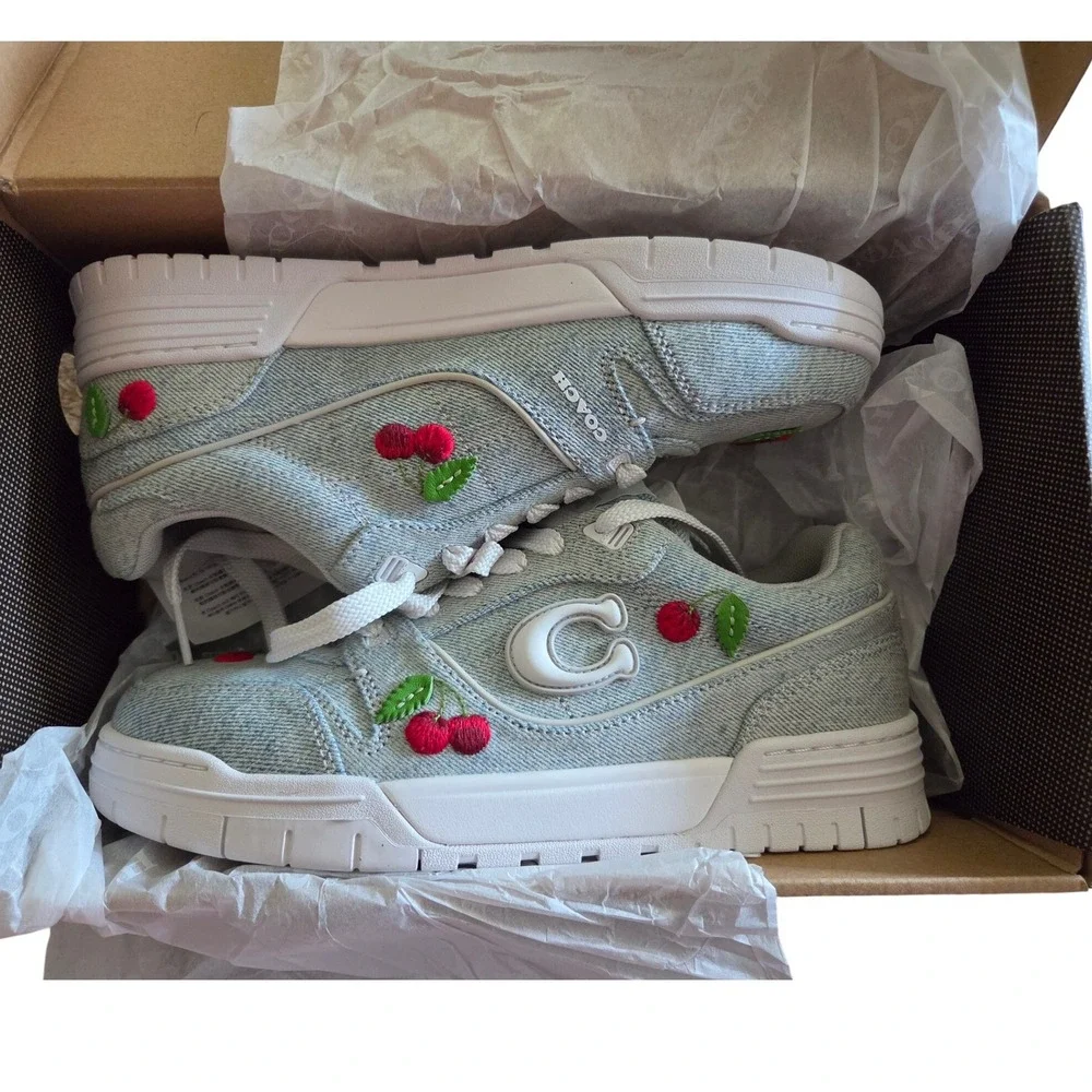 Coach Soho Sneakers Womens Size 8 Denim Blue New Cherry Embroidery CEG42 Low Top